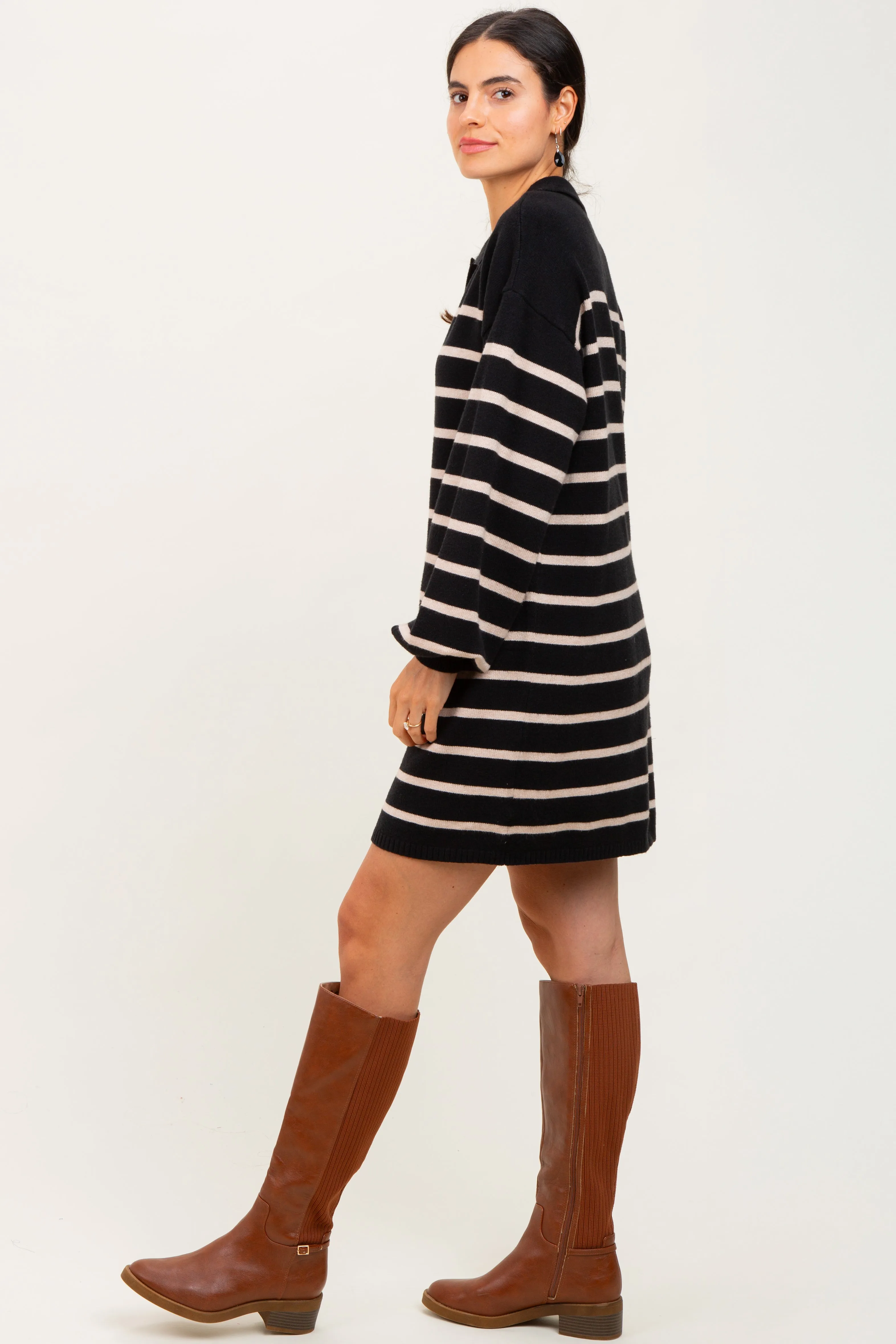 Black Striped Knit Polo Sweater Dress sold by Pinkblush product image thumbnail 3