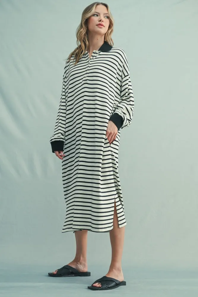 Black Stripe Snap Button Long Sleeve Midi Dress sold by Pinkblush product image thumbnail 3