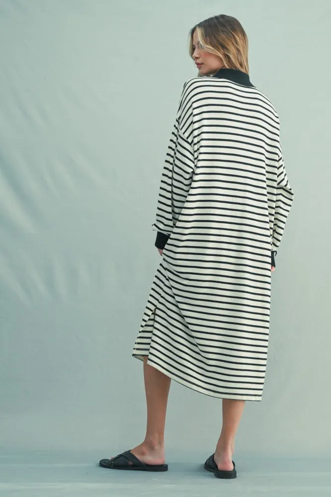 Black Stripe Snap Button Long Sleeve Midi Dress sold by Pinkblush product image thumbnail 4