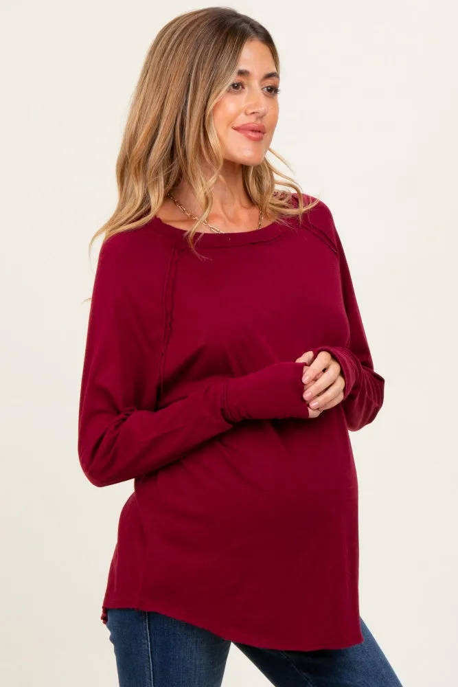 Burgundy Exposed Seam Long Sleeve Maternity Top sold by Pinkblush product image thumbnail 3