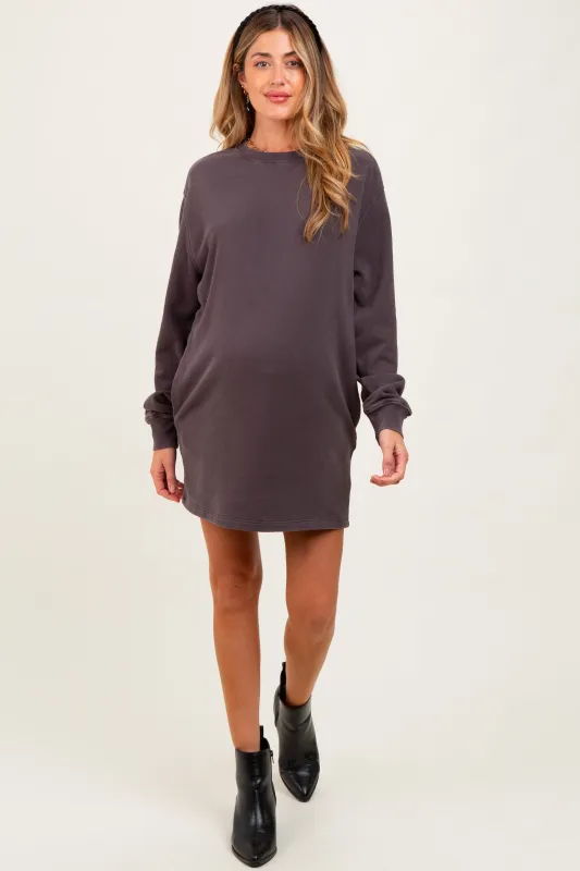 Charcoal Mineral Wash Oversized Maternity Sweatshirt Mini Dress sold by Pinkblush