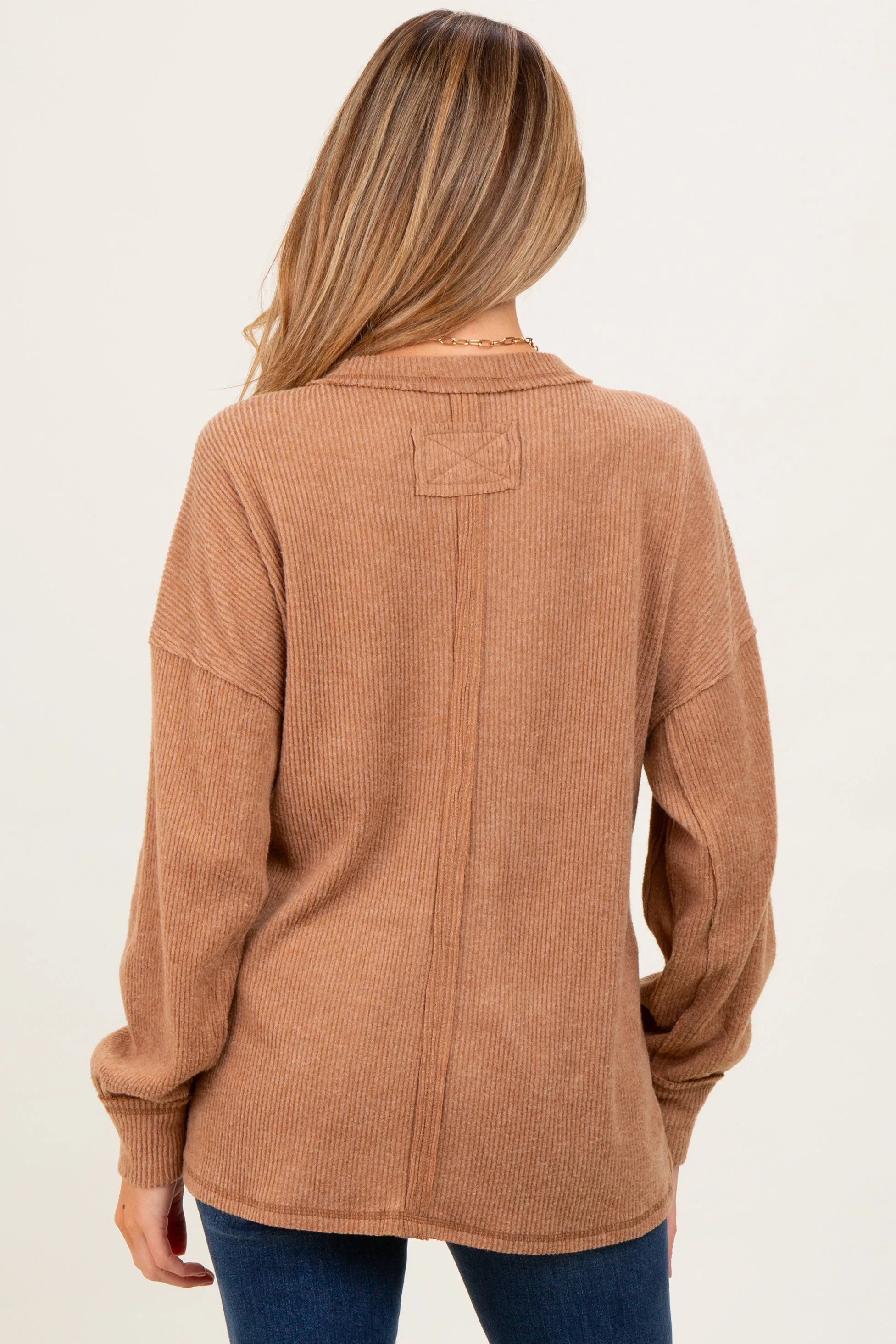 Camel Brushed Ribbed Knit Maternity Pullover sold by Pinkblush product image thumbnail 3