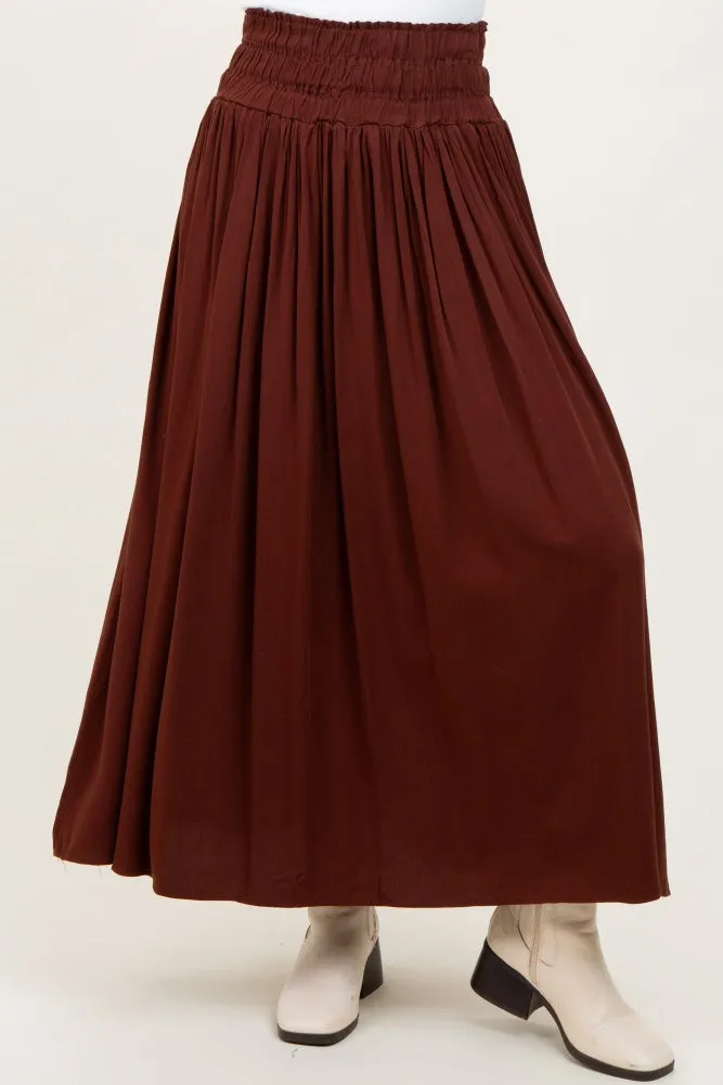 Brown Smocked Waistband Pleated Maxi Skirt sold by Pinkblush product image thumbnail 3