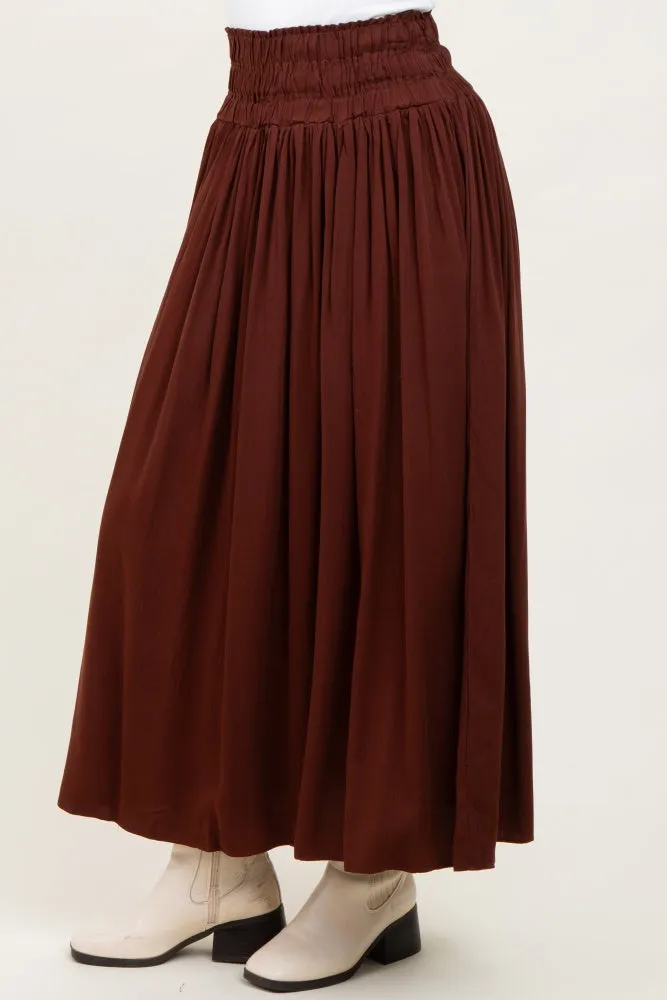 Brown Smocked Waistband Pleated Maxi Skirt sold by Pinkblush product image thumbnail 4