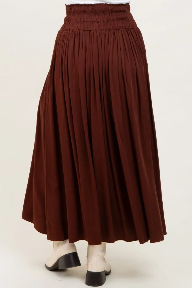 Brown Smocked Waistband Pleated Maxi Skirt sold by Pinkblush product image thumbnail 5