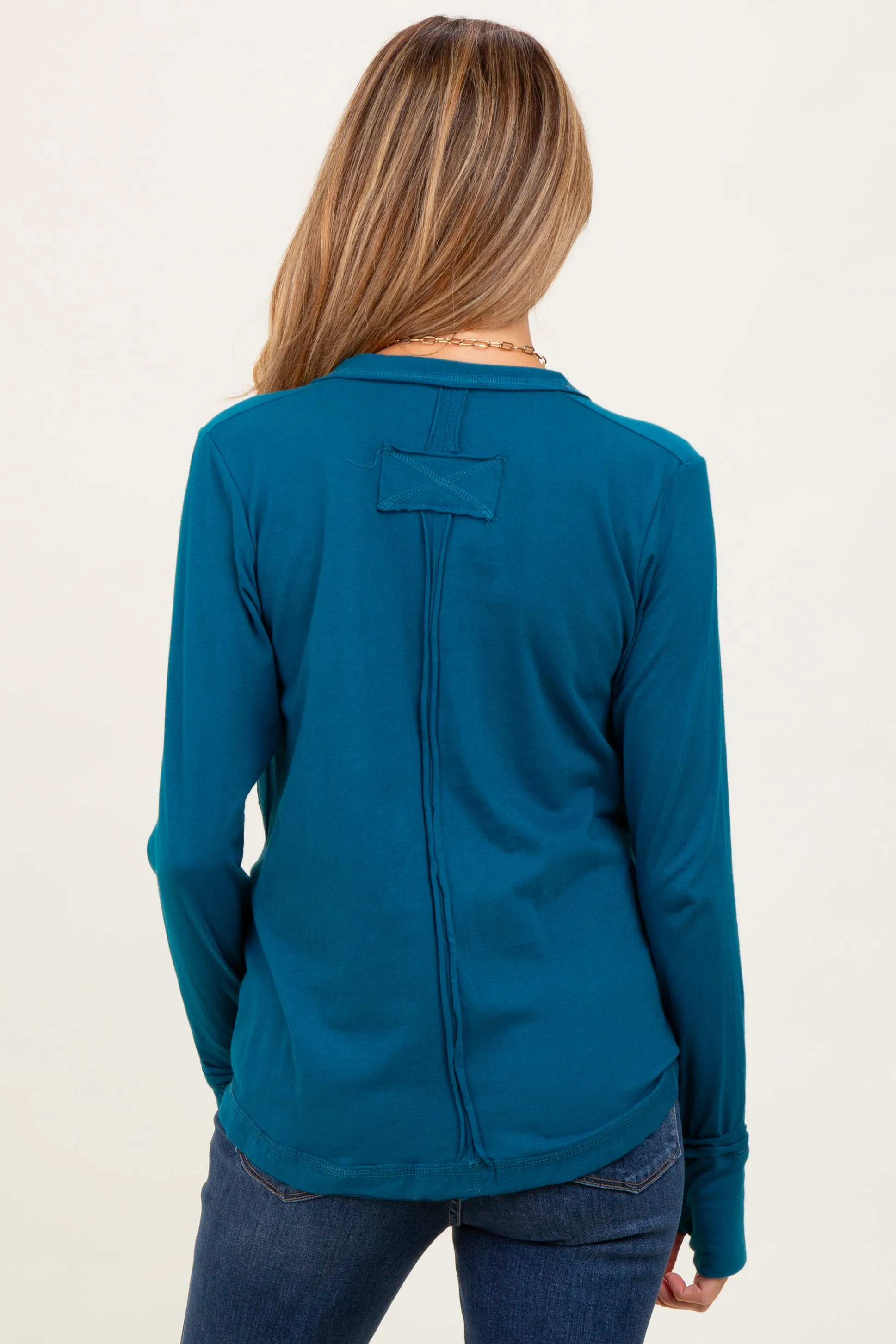 Teal Long Sleeve Exposed Seam Maternity Top sold by Pinkblush product image thumbnail 4