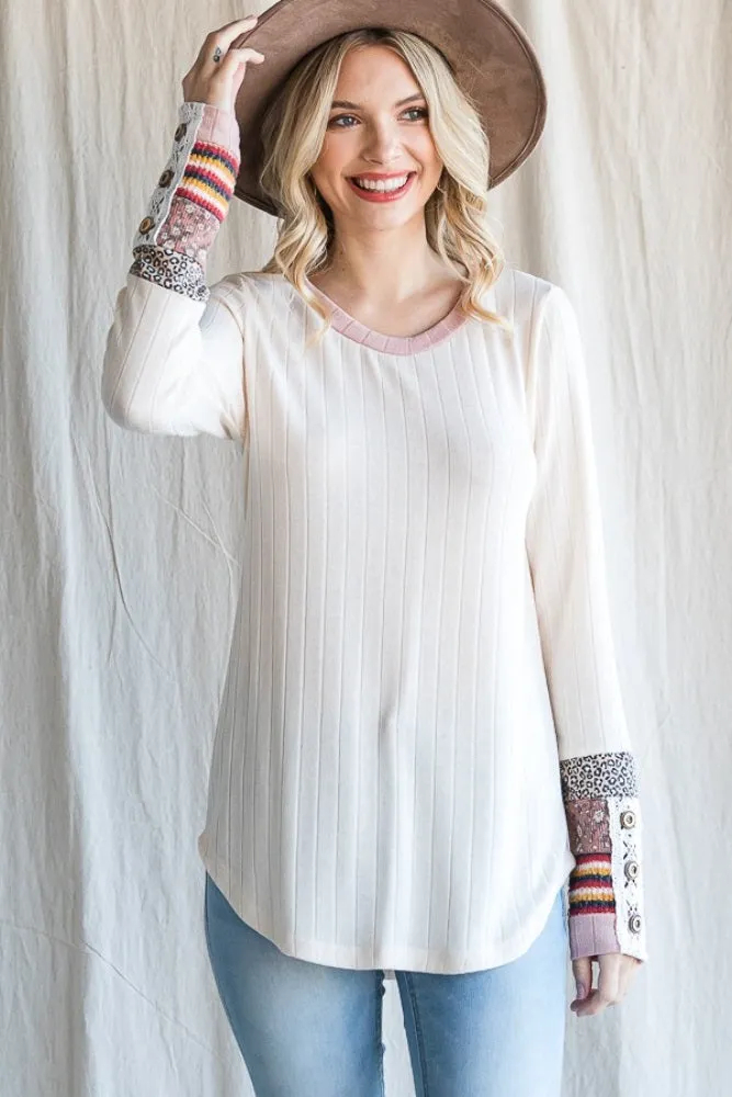 Cream Colorblock Print Detail Long Sleeve Top sold by Pinkblush product image thumbnail 4