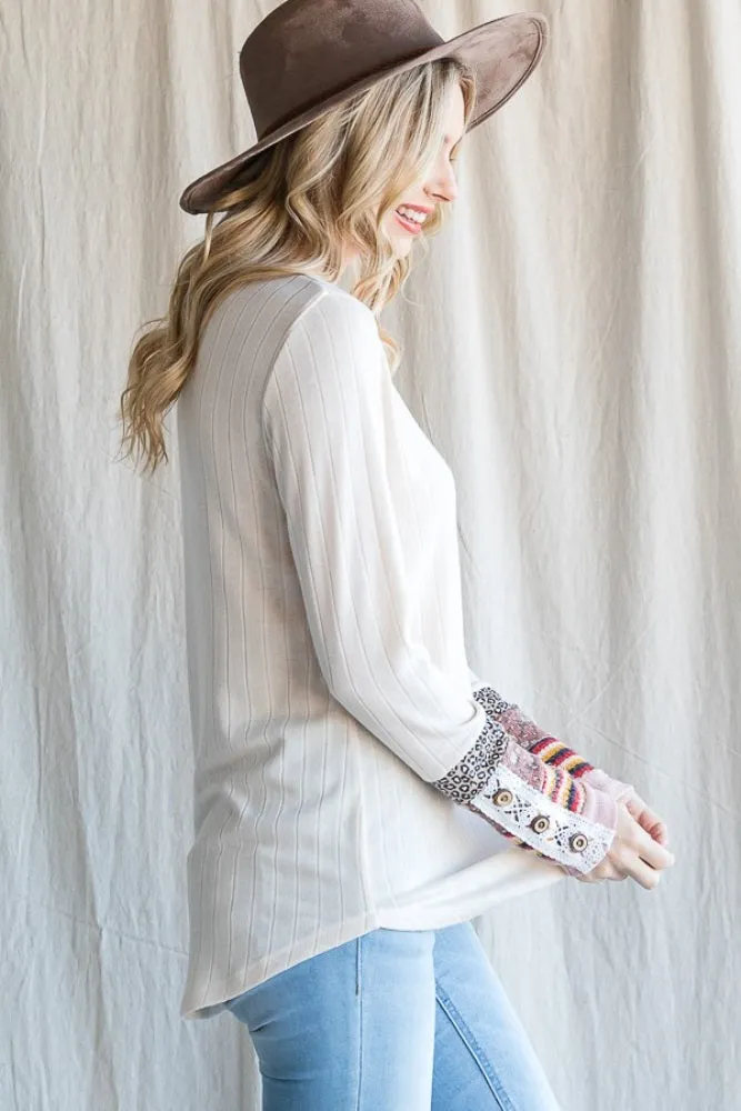 Cream Colorblock Print Detail Long Sleeve Top sold by Pinkblush product image thumbnail 2