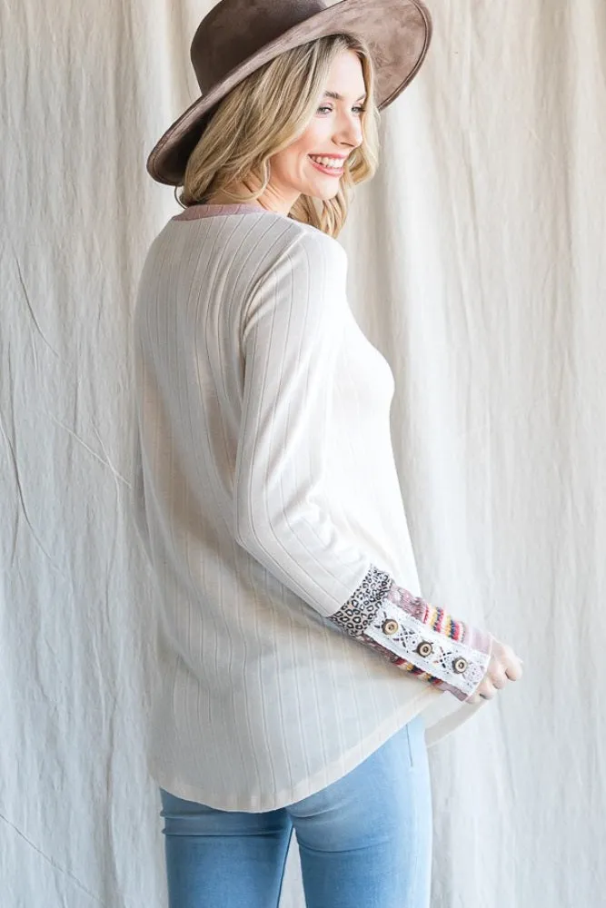 Cream Colorblock Print Detail Long Sleeve Top sold by Pinkblush product image thumbnail 3