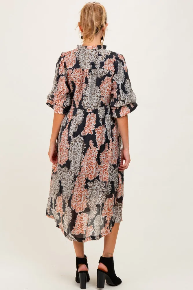 Brown Floral Chiffon Front Tie Maternity Midi Dress sold by Pinkblush product image thumbnail 4