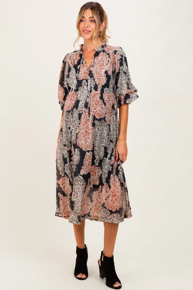 Brown Floral Chiffon Front Tie Maternity Midi Dress sold by Pinkblush product image thumbnail 2
