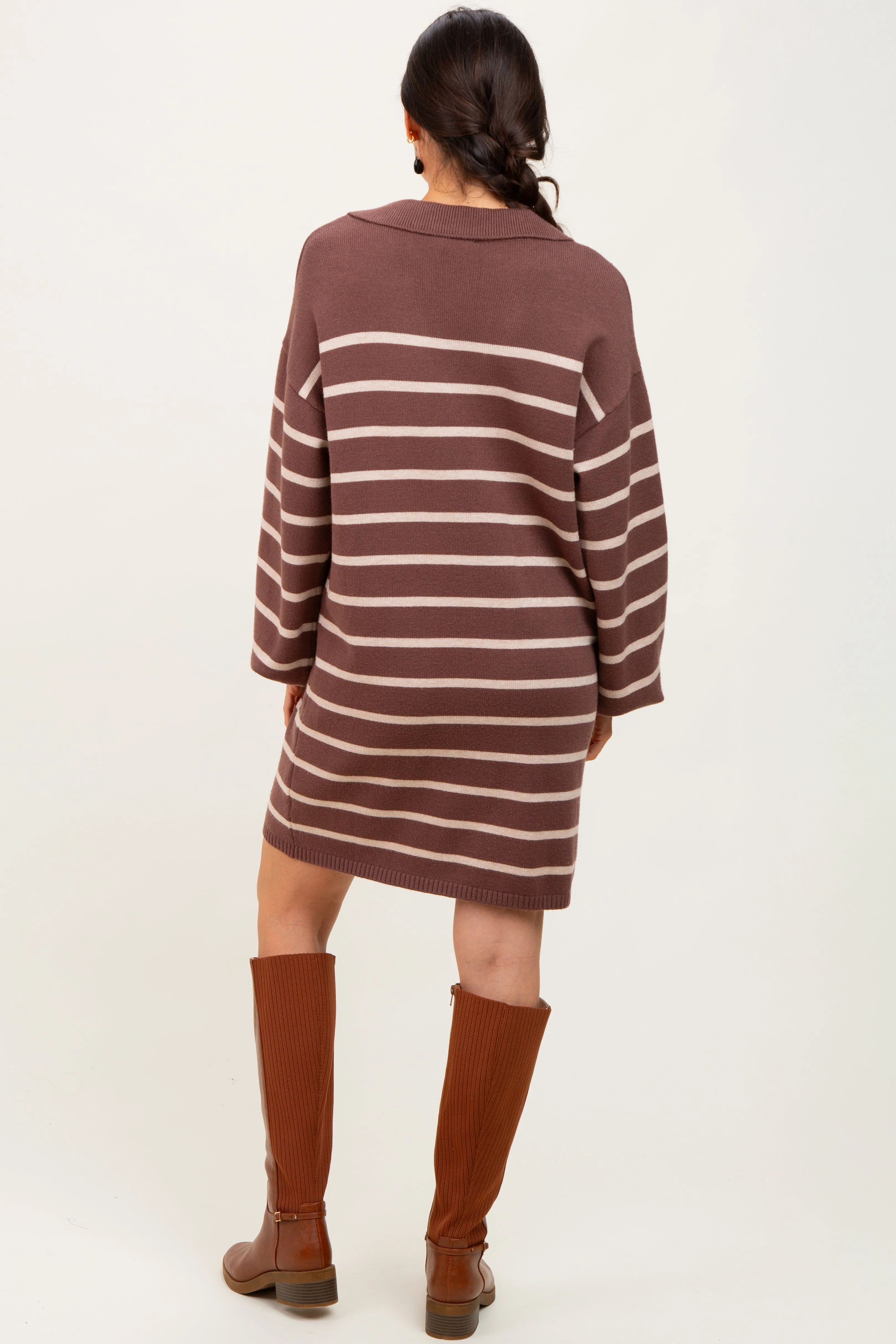 Mocha Striped Knit Polo Sweater Dress sold by Pinkblush product image thumbnail 3