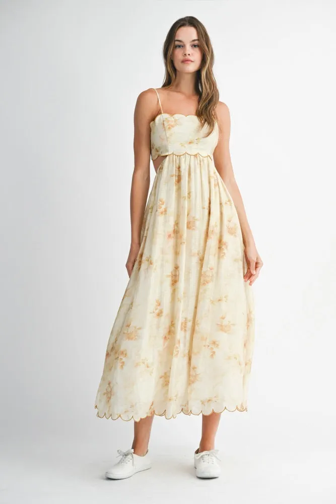 Yellow Faded Floral Scallop Edge Cutout Maternity Midi Dress sold by Pinkblush product image thumbnail 4