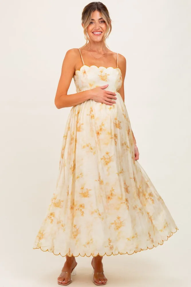 Yellow Faded Floral Scallop Edge Cutout Maternity Midi Dress sold by Pinkblush product image thumbnail 2