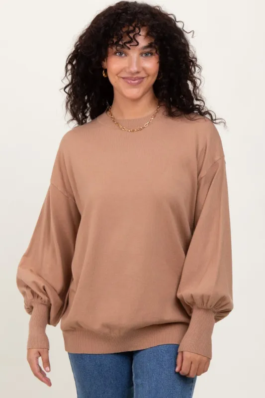 Mocha Fine Knit Balloon Sleeve Sweater sold by Pinkblush