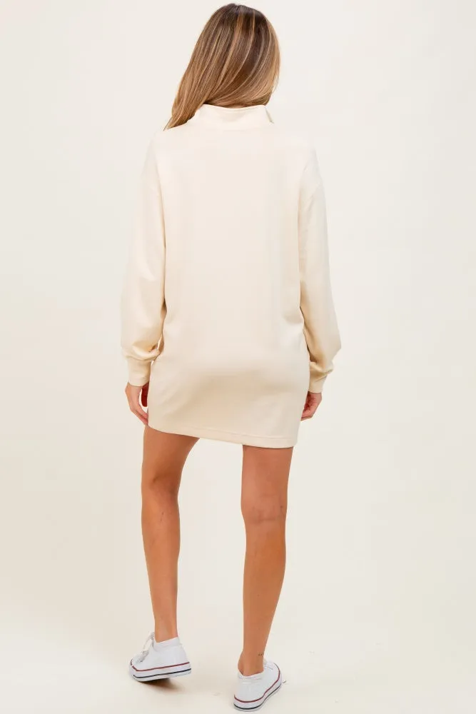 Cream Half Zip Long Sleeve Maternity Mini Dress sold by Pinkblush product image thumbnail 4