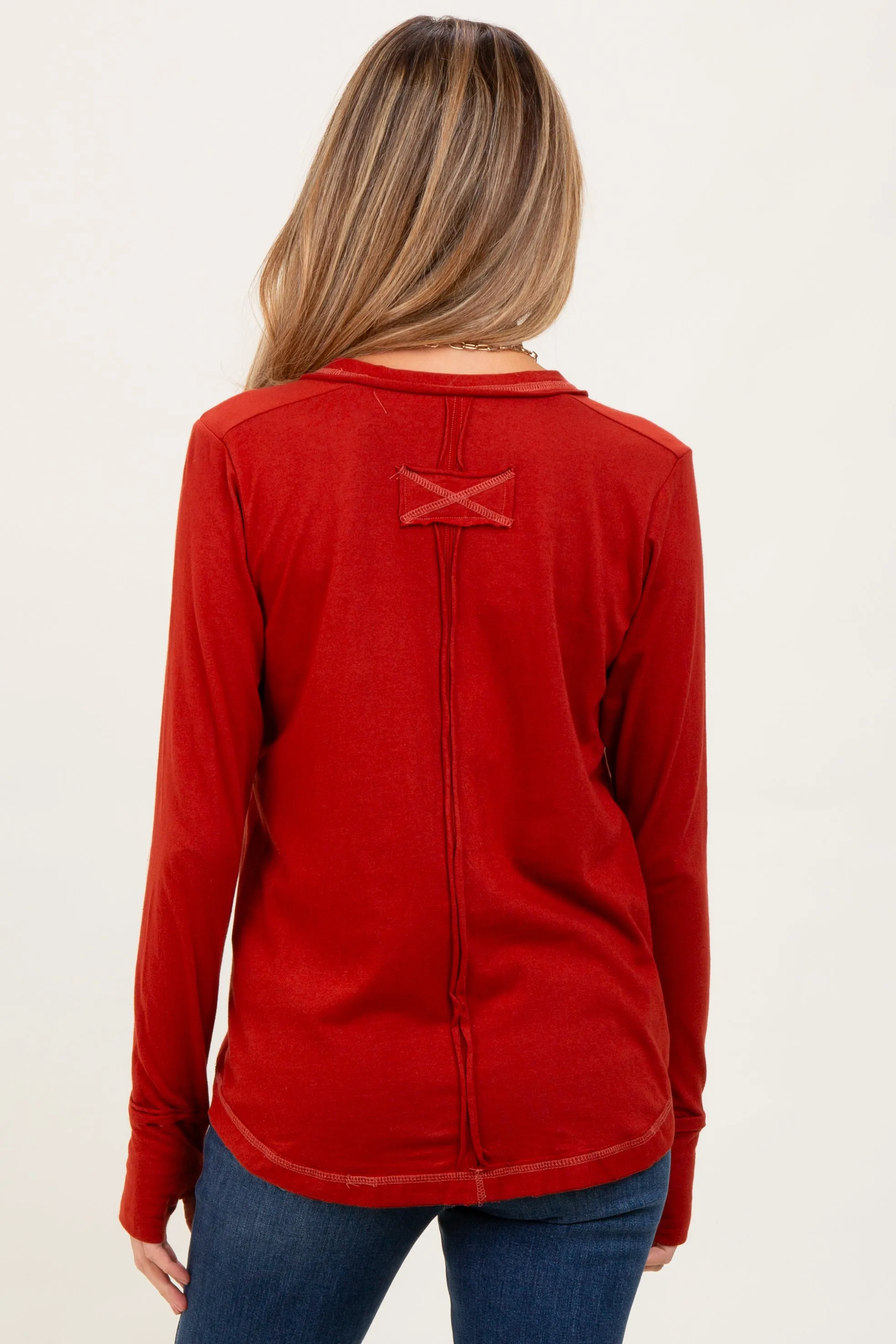 Rust Long Sleeve Exposed Seam Maternity Top sold by Pinkblush product image thumbnail 4