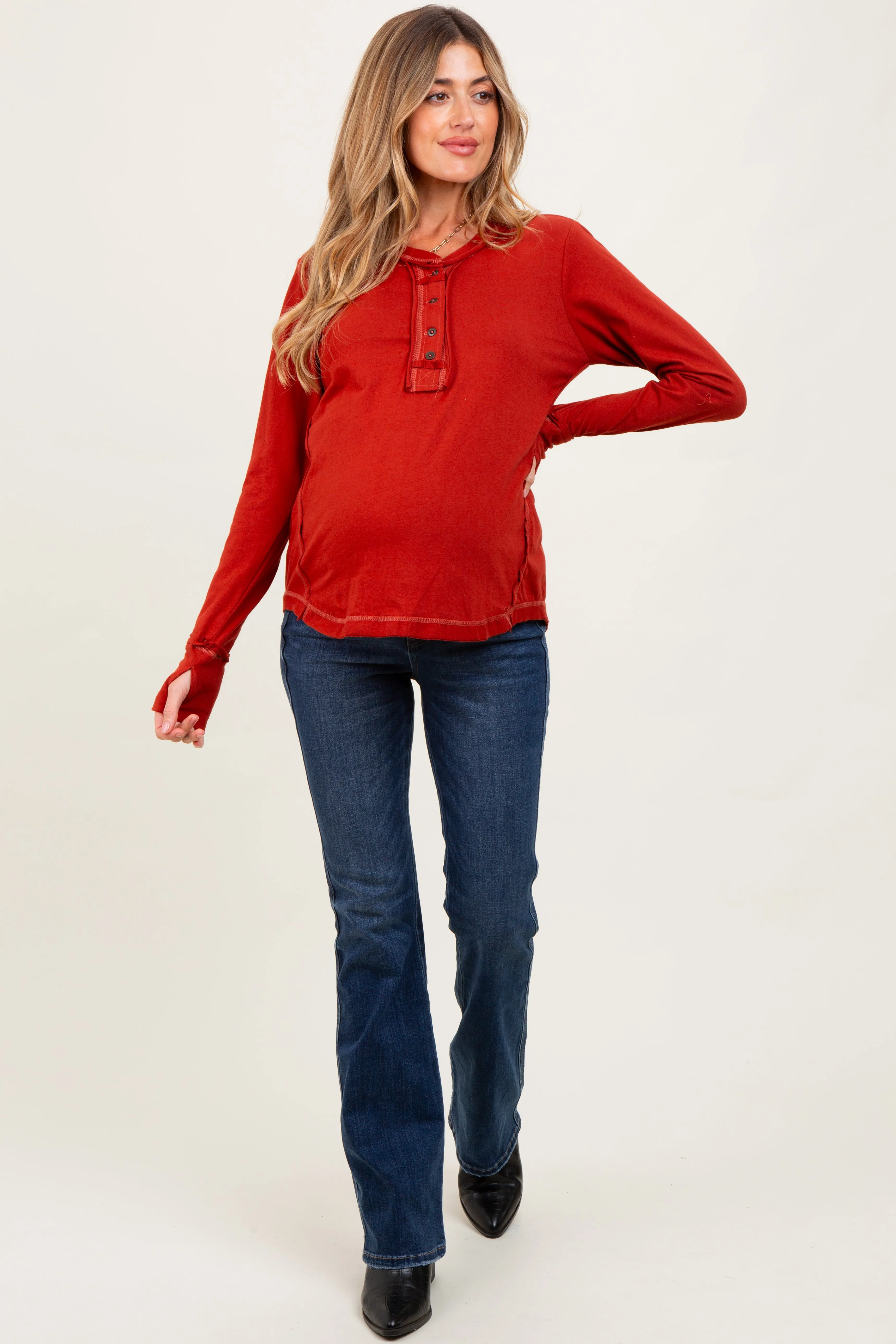 Rust Long Sleeve Exposed Seam Maternity Top sold by Pinkblush product image thumbnail 2