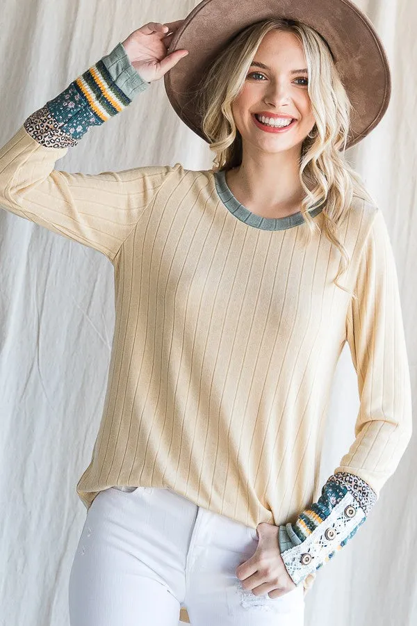 Yellow Colorblock Print Detail Long Sleeve Top sold by Pinkblush product image thumbnail 4
