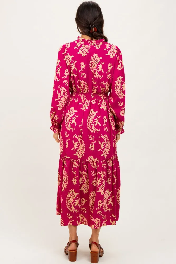 Magenta Damask Front Tie Smocked Waist Midi Dress sold by Pinkblush product image thumbnail 3