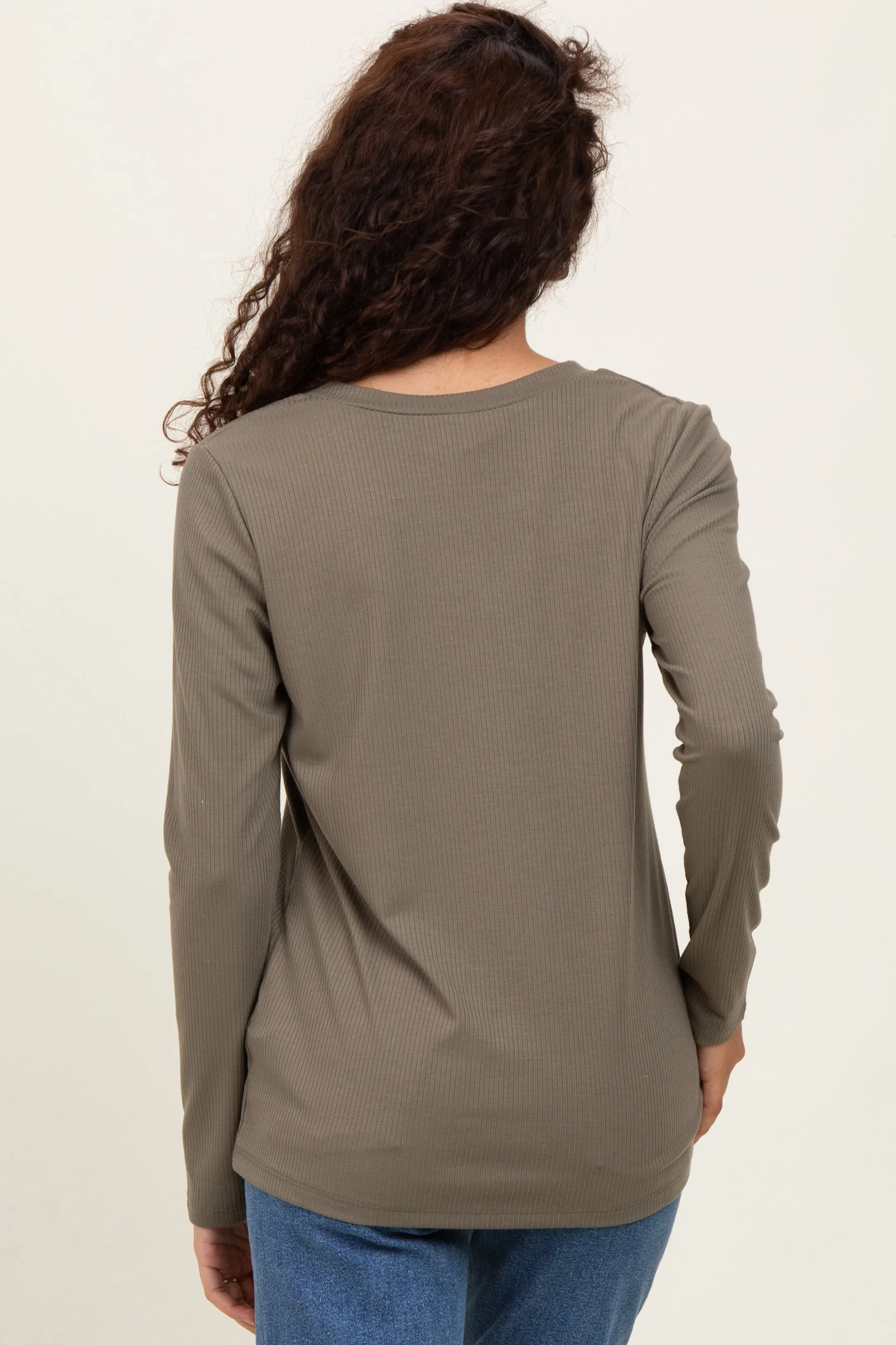 Olive Ribbed Knit V-Neck Long Sleeve Top sold by Pinkblush product image thumbnail 4