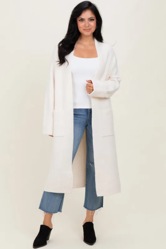 Ivory Ribbed Chunky Knit Long Oversized Cardigan sold by Pinkblush