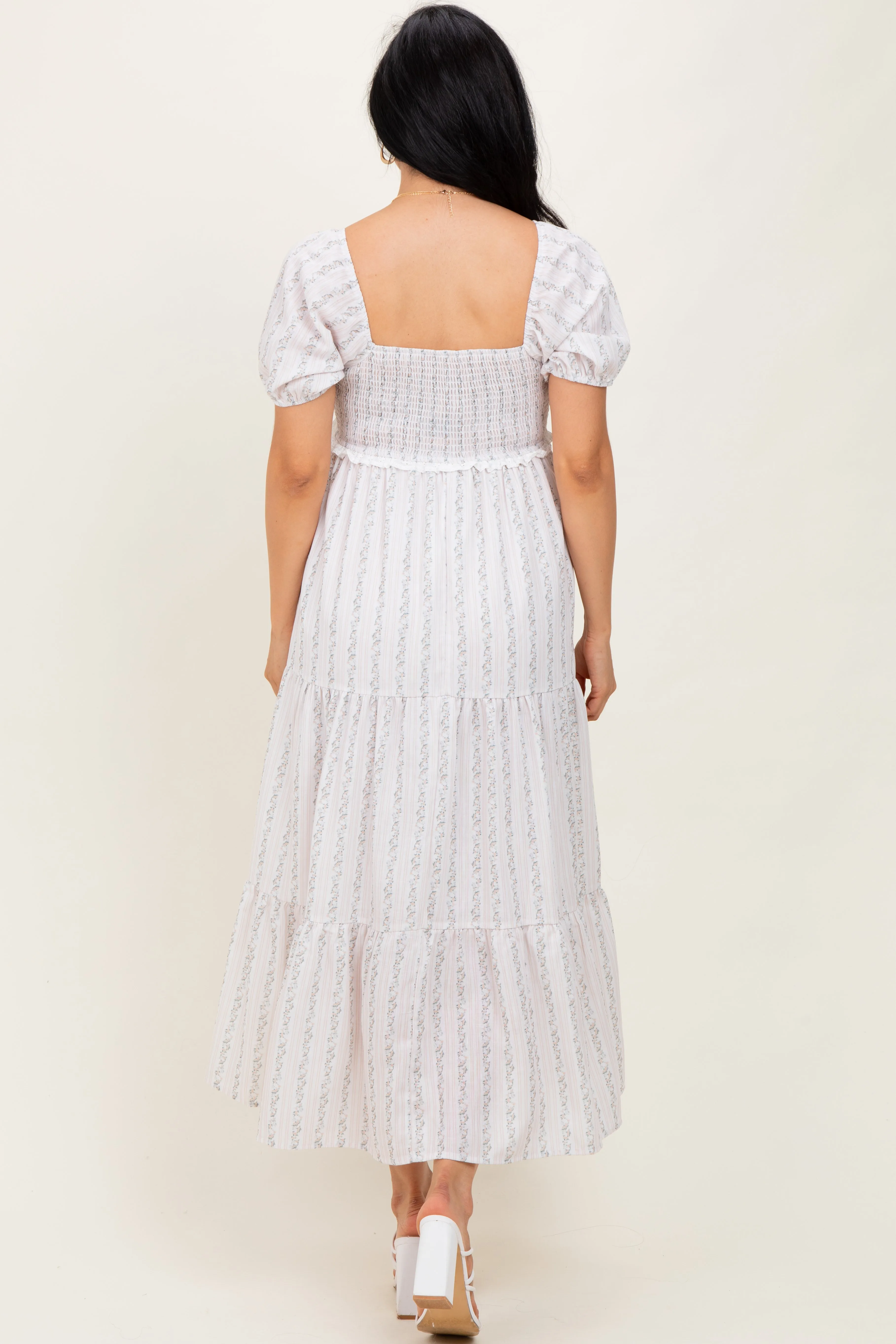 Ivory Floral Stripe Tiered Maxi Dress sold by Pinkblush product image thumbnail 4