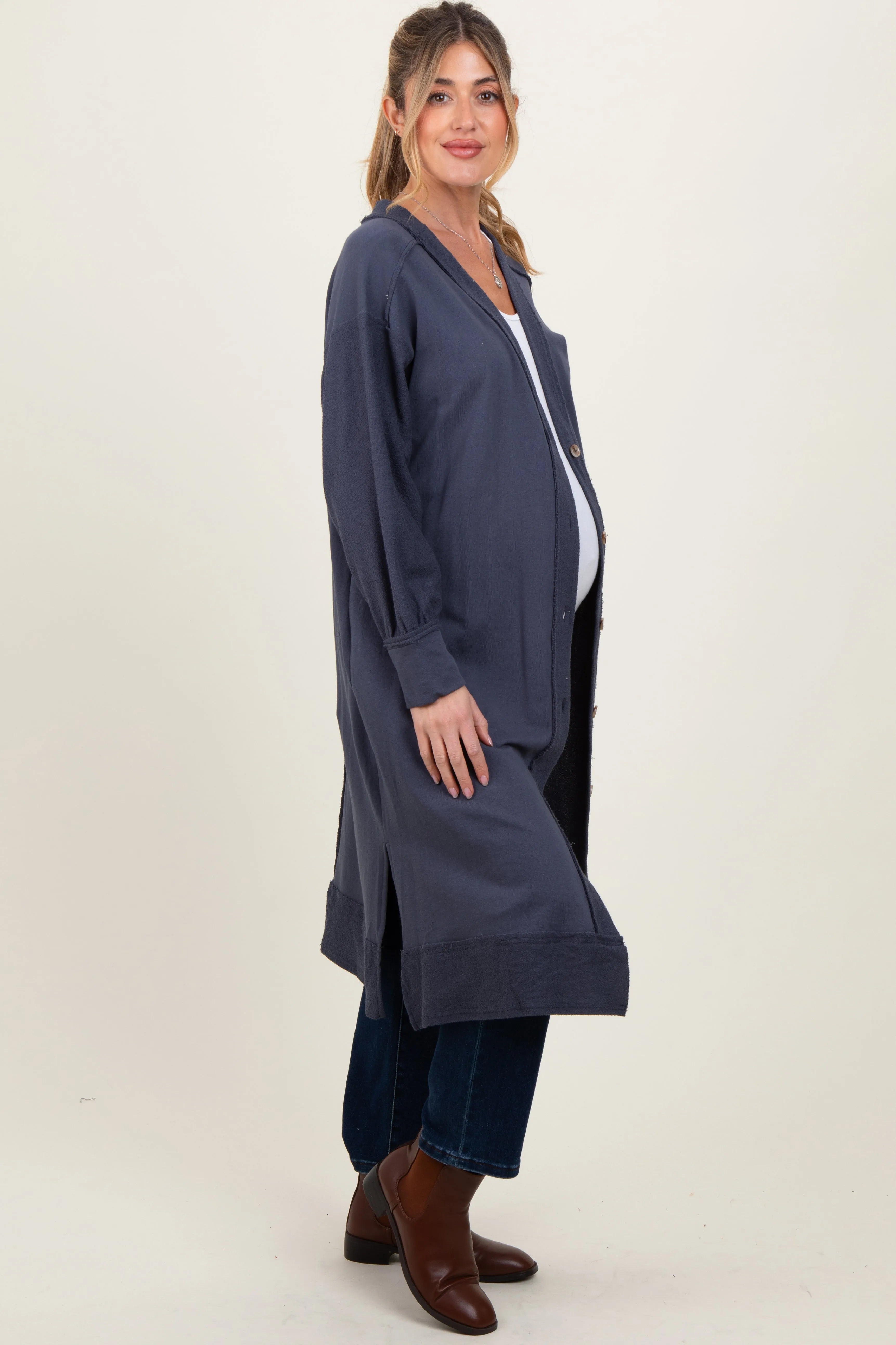 Navy Button Down Long Maternity Cardigan sold by Pinkblush product image thumbnail 2