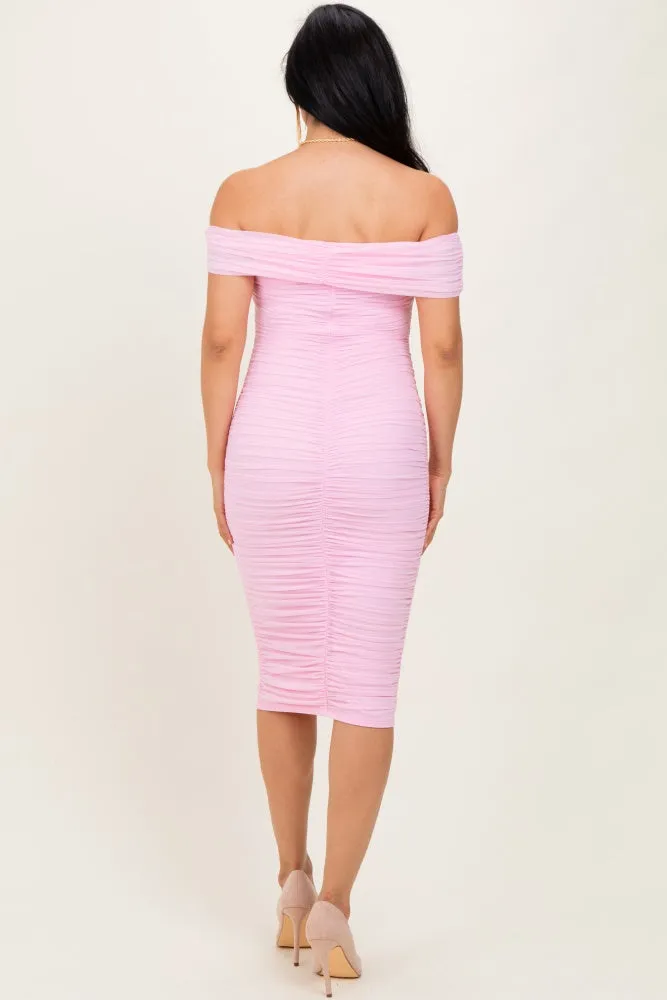 Light Pink Mesh Off Shoulder Twist Front Midi Dress sold by Pinkblush product image thumbnail 4