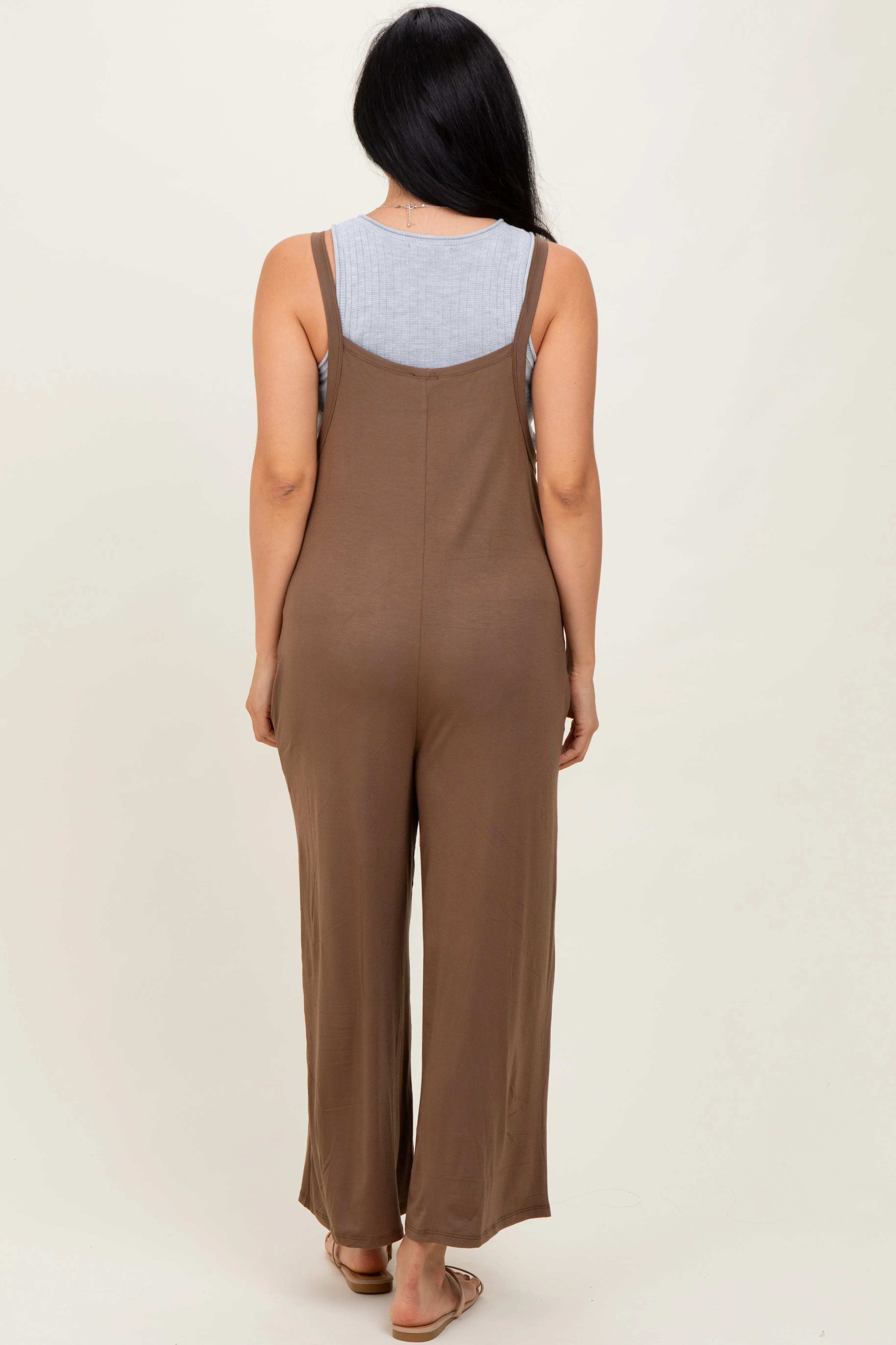 Mocha Sleeveless Pocketed Wide Leg Jumpsuit sold by Pinkblush product image thumbnail 5