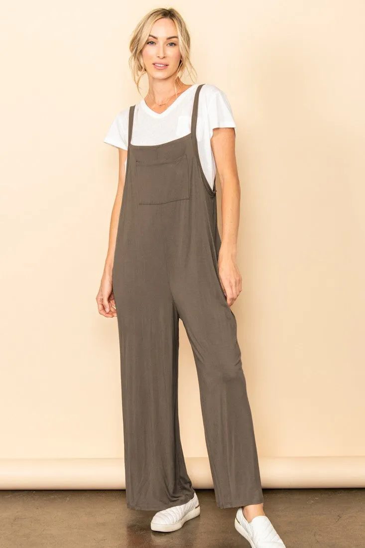 Mocha Sleeveless Pocketed Wide Leg Jumpsuit sold by Pinkblush product image thumbnail 2