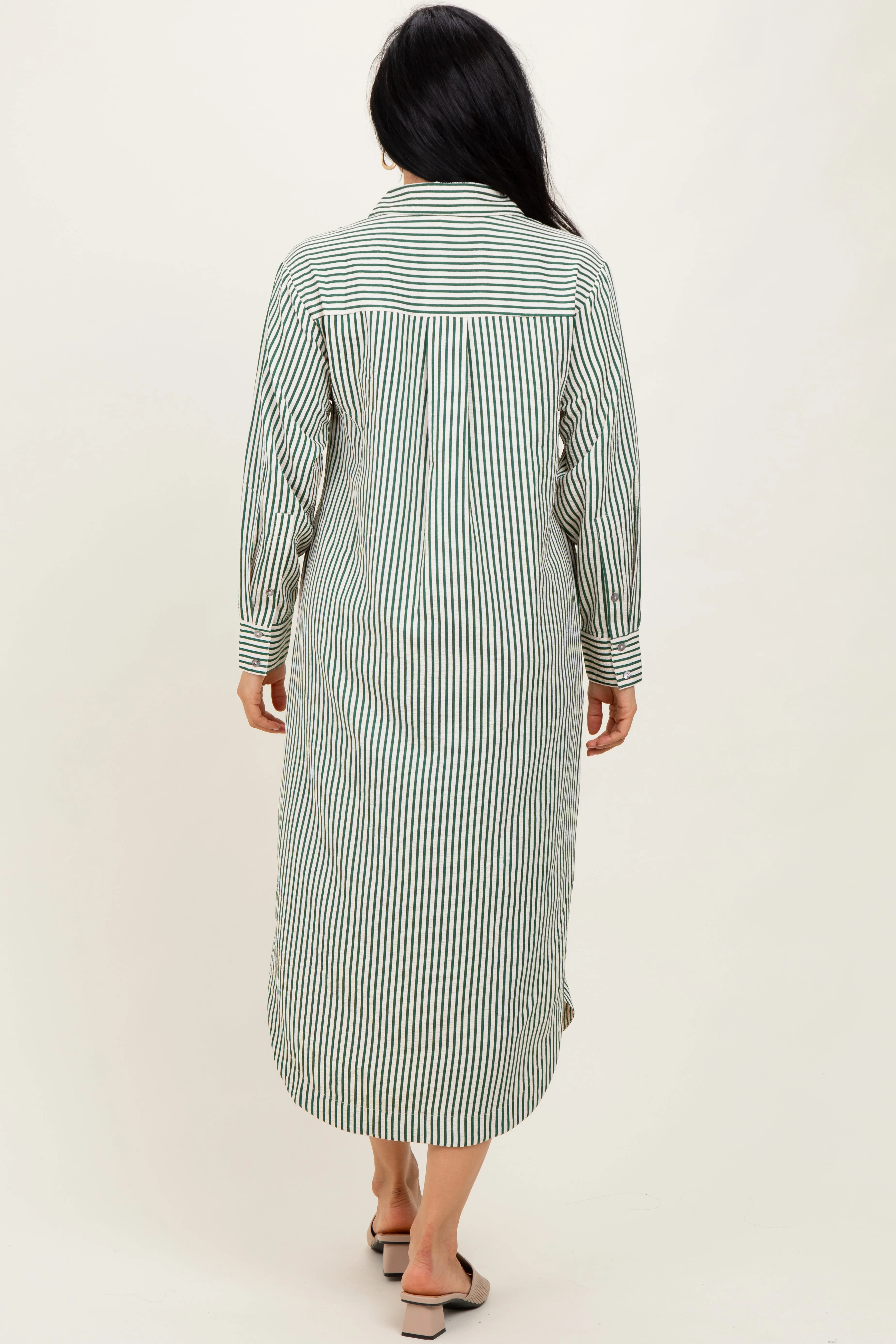 Forest Green Textured Stripe Button Down Shirt Dress sold by Pinkblush product image thumbnail 4