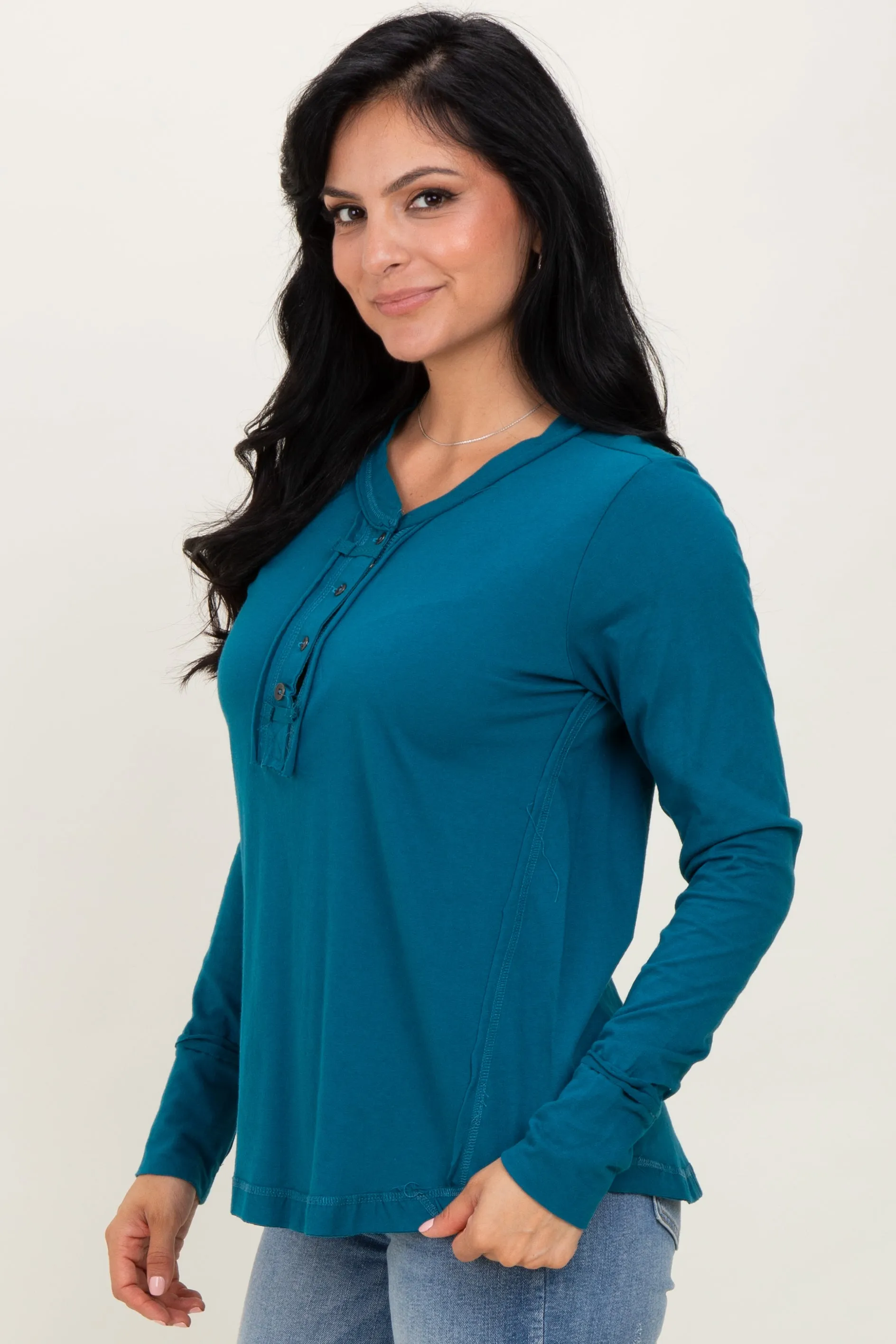 Teal Long Sleeve Exposed Seam Top sold by Pinkblush product image thumbnail 3