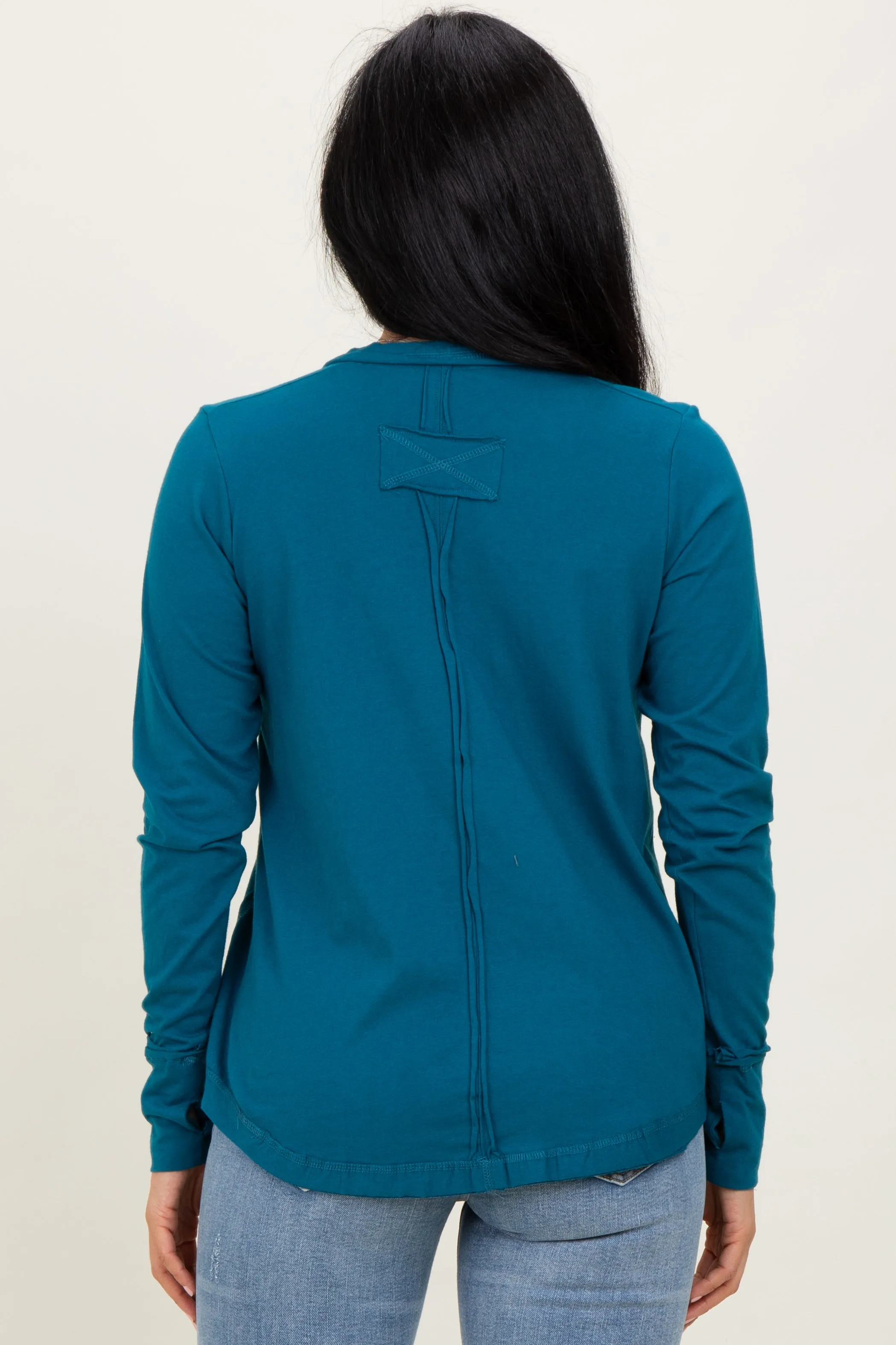 Teal Long Sleeve Exposed Seam Top sold by Pinkblush product image thumbnail 4