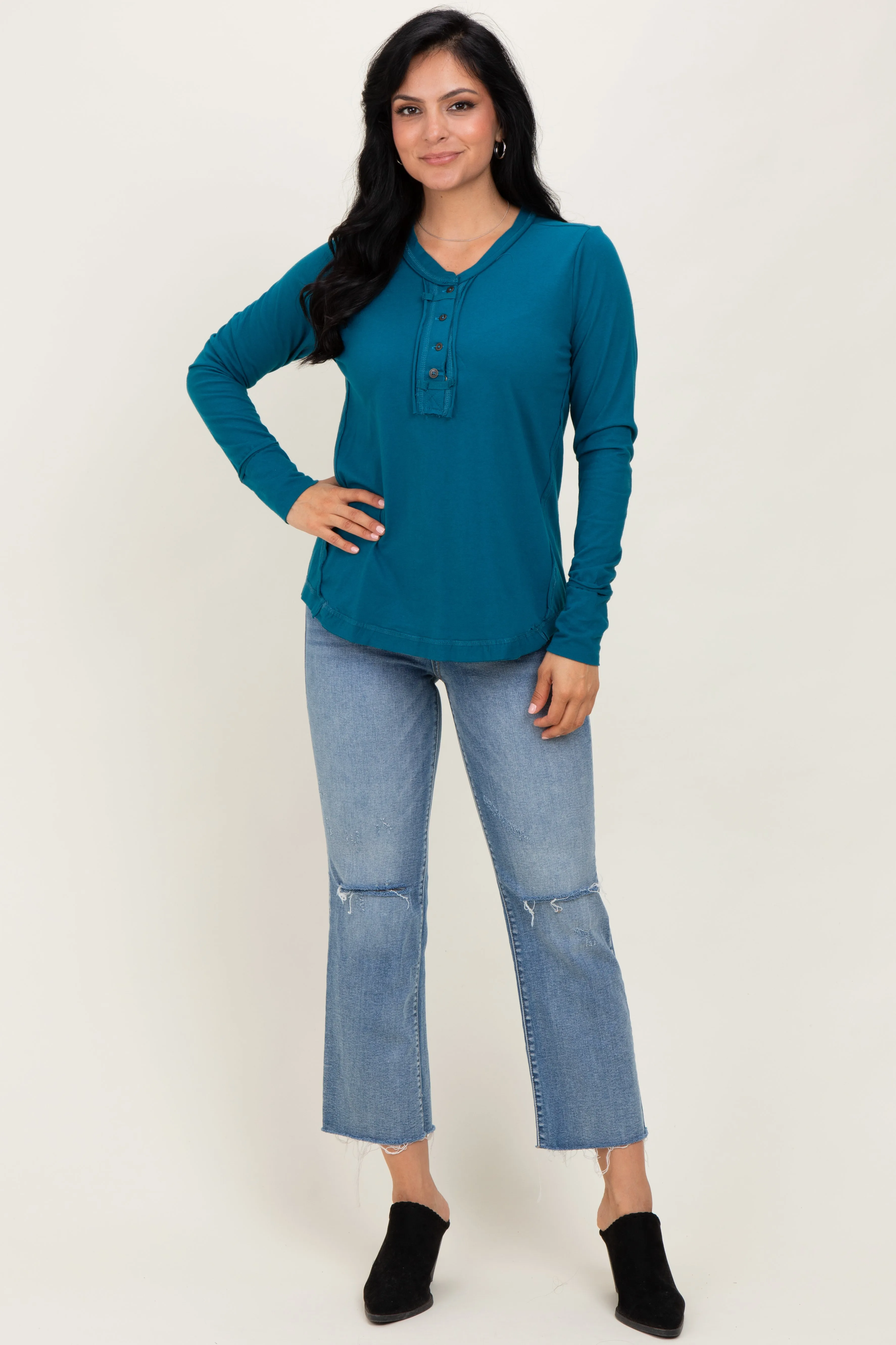Teal Long Sleeve Exposed Seam Top sold by Pinkblush product image thumbnail 2