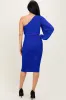 Royal Blue Ruched Mesh One Shoulder Long Sleeve Midi Dress sold by Pinkblush