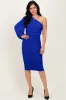 Royal Blue Ruched Mesh One Shoulder Long Sleeve Midi Dress sold by Pinkblush