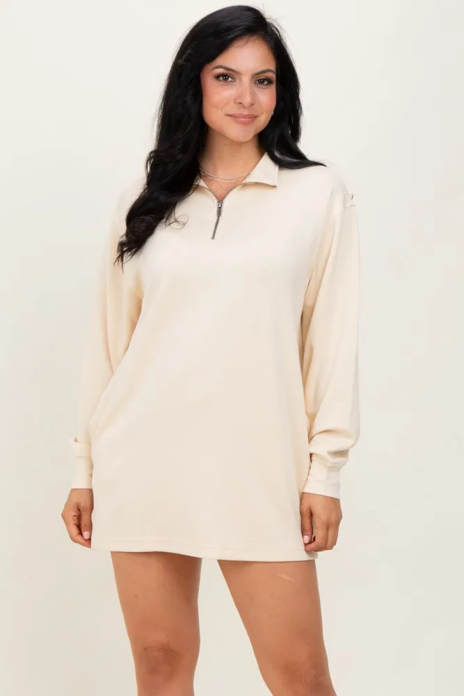 Cream Half Zip Long Sleeve Mini Dress sold by Pinkblush product image thumbnail 2