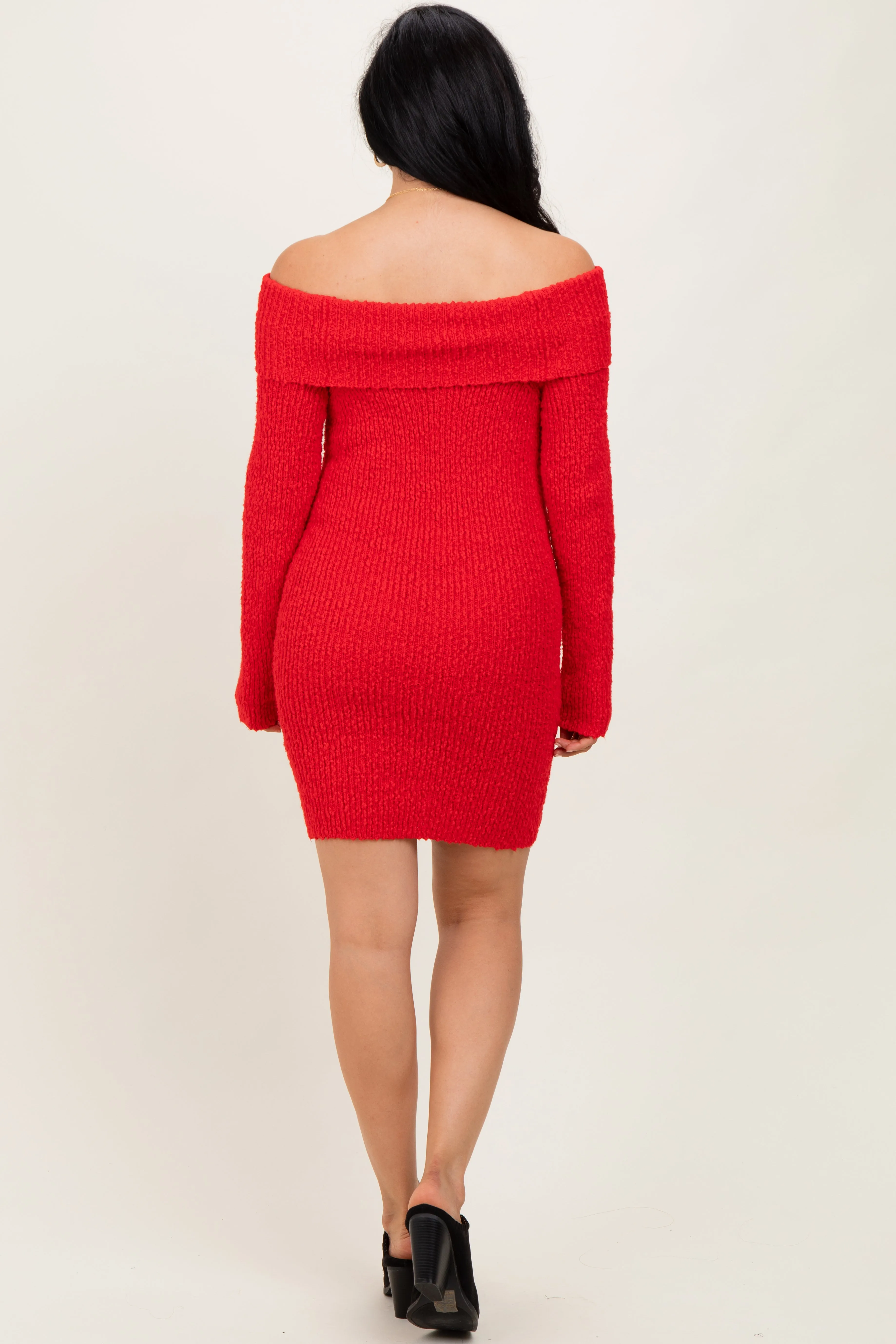 Red Off The Shoulder Knit Sweater Mini Dress sold by Pinkblush product image thumbnail 4
