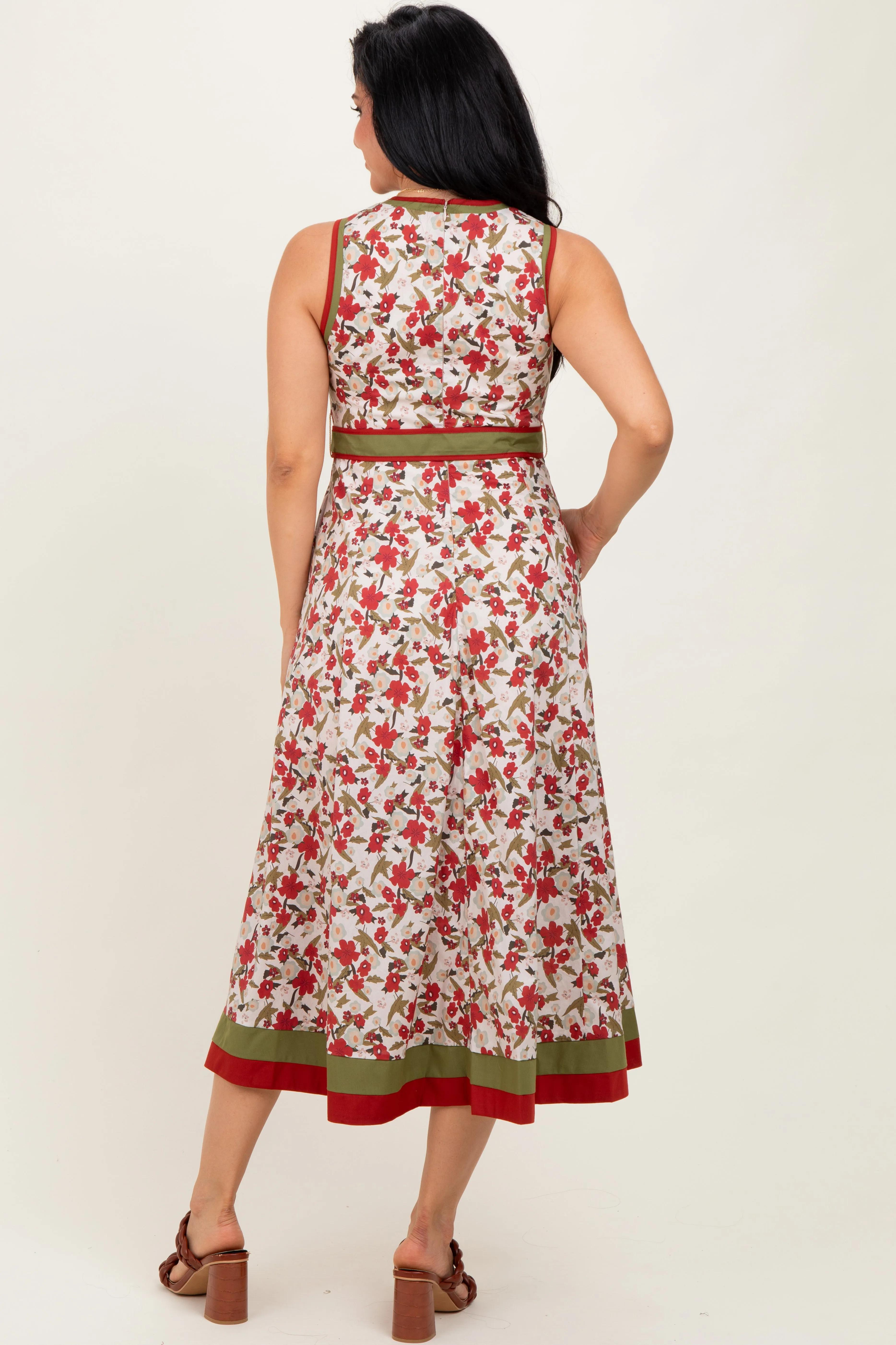 Cream Floral Contrast Trim Sleeveless Midi Dress sold by Pinkblush product image thumbnail 3