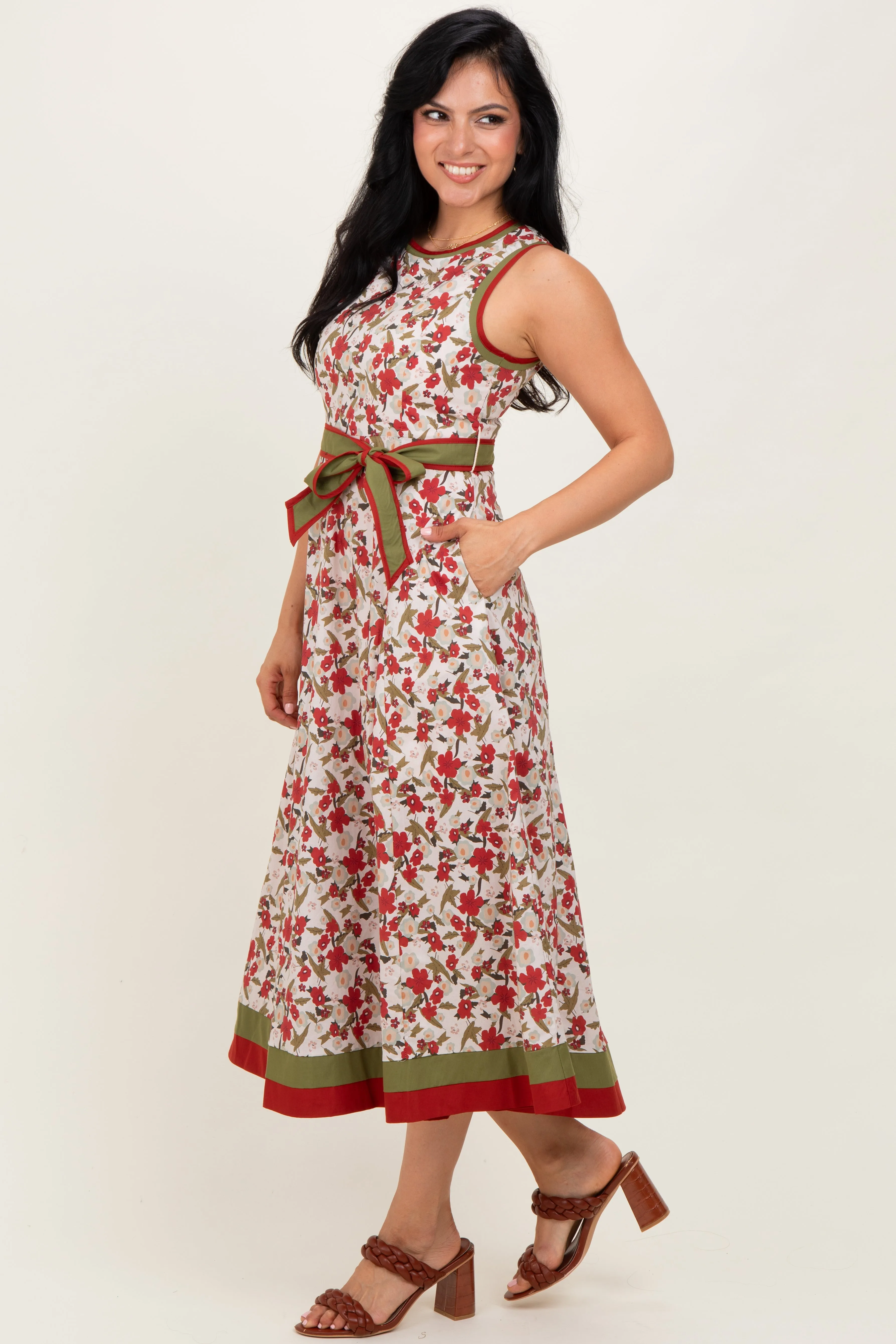 Cream Floral Contrast Trim Sleeveless Midi Dress sold by Pinkblush product image thumbnail 2