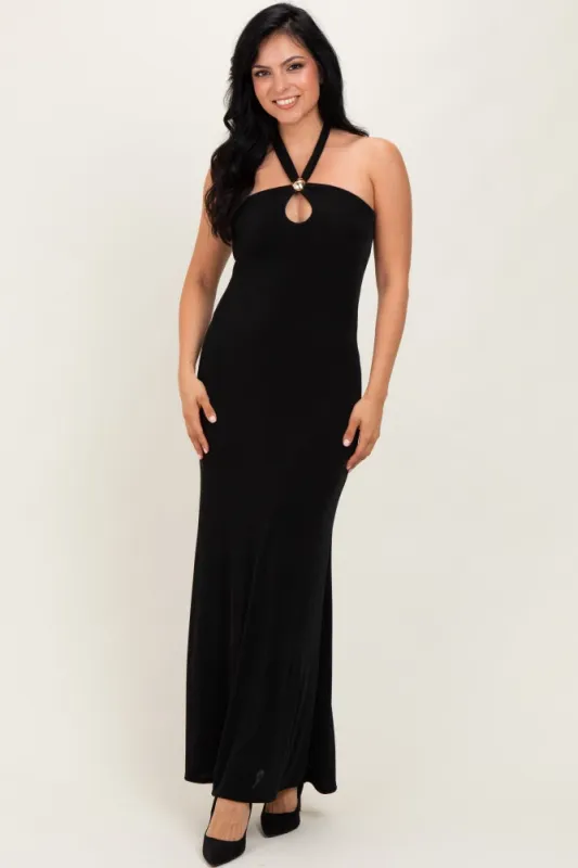 Black Halter Pendant Maxi Dress sold by Pinkblush