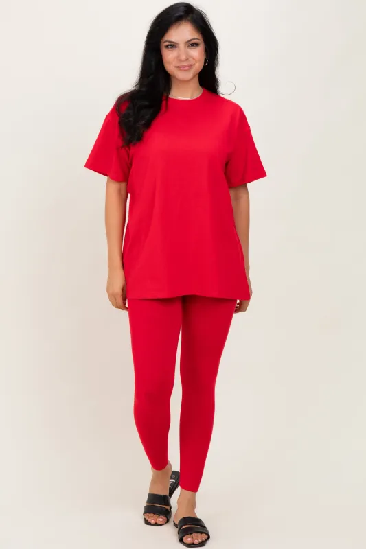 Red Oversized Crewneck Short Sleeve and Legging Set sold by Pinkblush