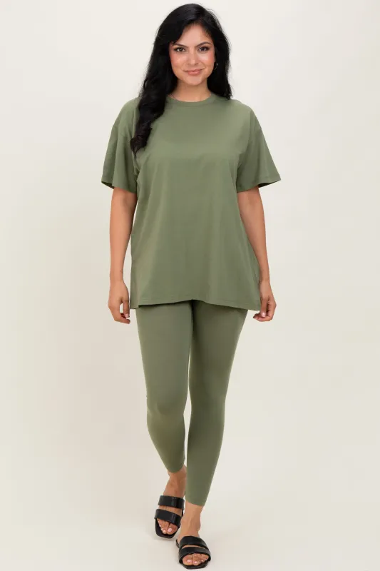 Light Olive Oversized Crewneck Short Sleeve and Legging Set sold by Pinkblush