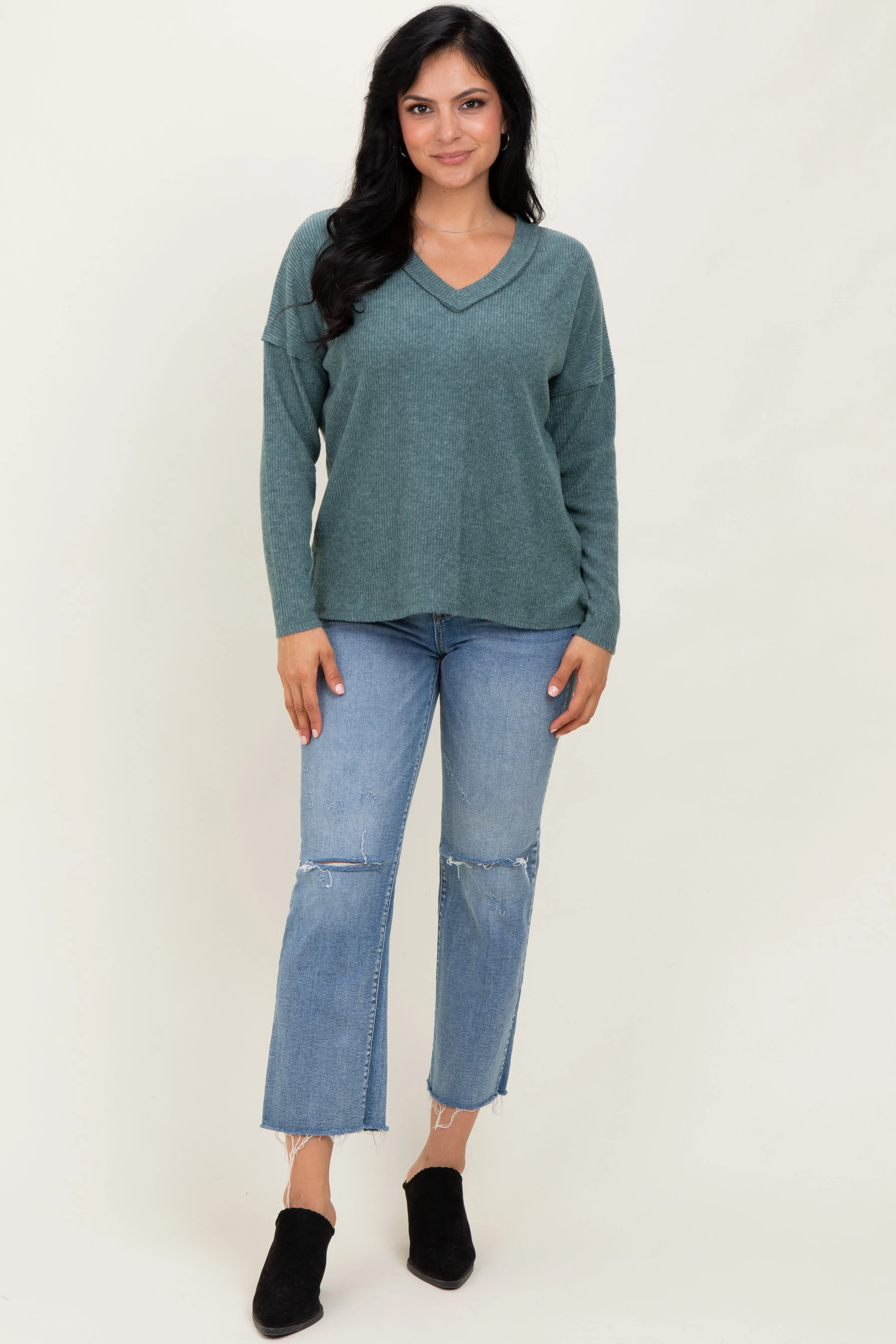 Ash Jade Ribbed V-Neck Long Sleeve Top sold by Pinkblush product image thumbnail 2