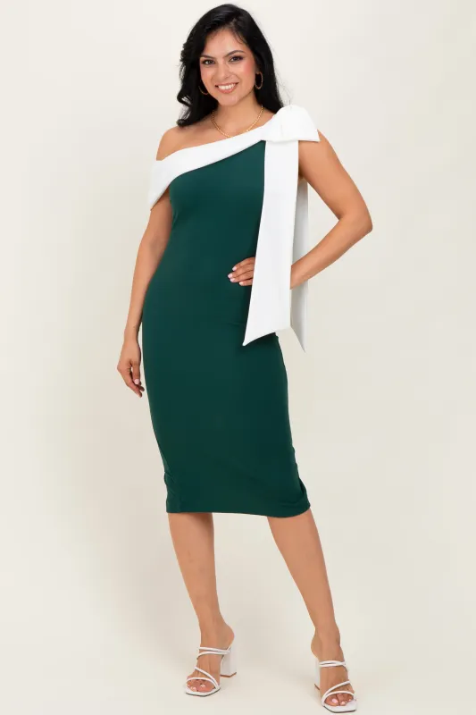 Forest Green Oversized Bow One Shoulder Midi Dress sold by Pinkblush