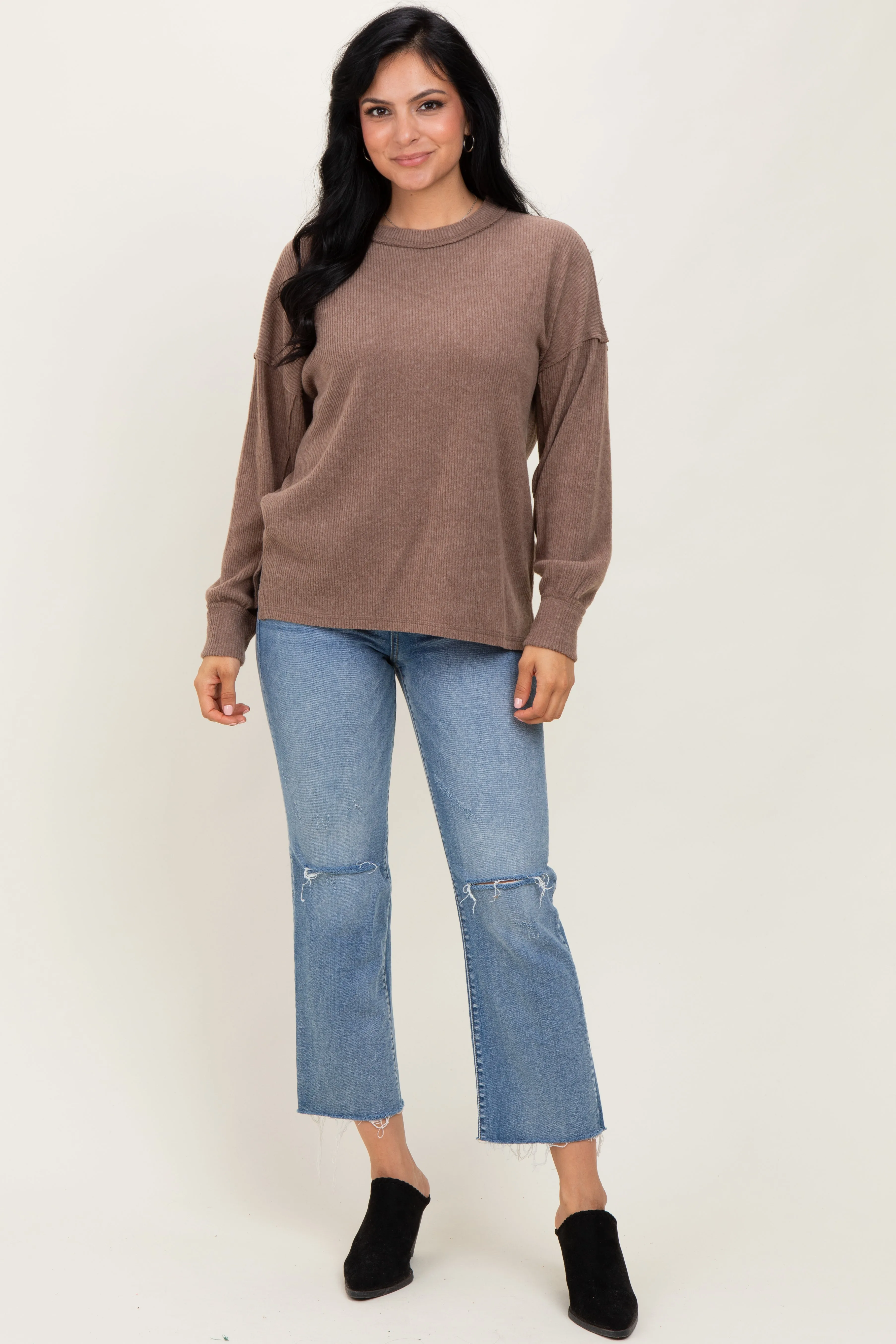 Mocha Brushed Ribbed Knit Pullover sold by Pinkblush product image thumbnail 2