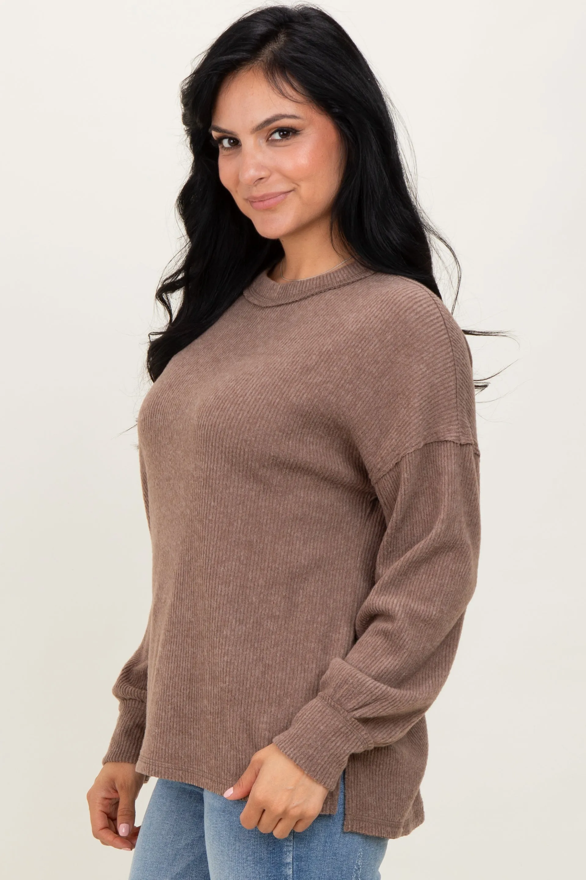 Mocha Brushed Ribbed Knit Pullover sold by Pinkblush product image thumbnail 3