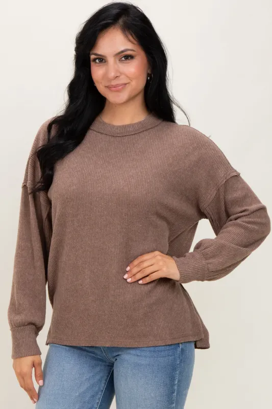 Mocha Brushed Ribbed Knit Pullover sold by Pinkblush