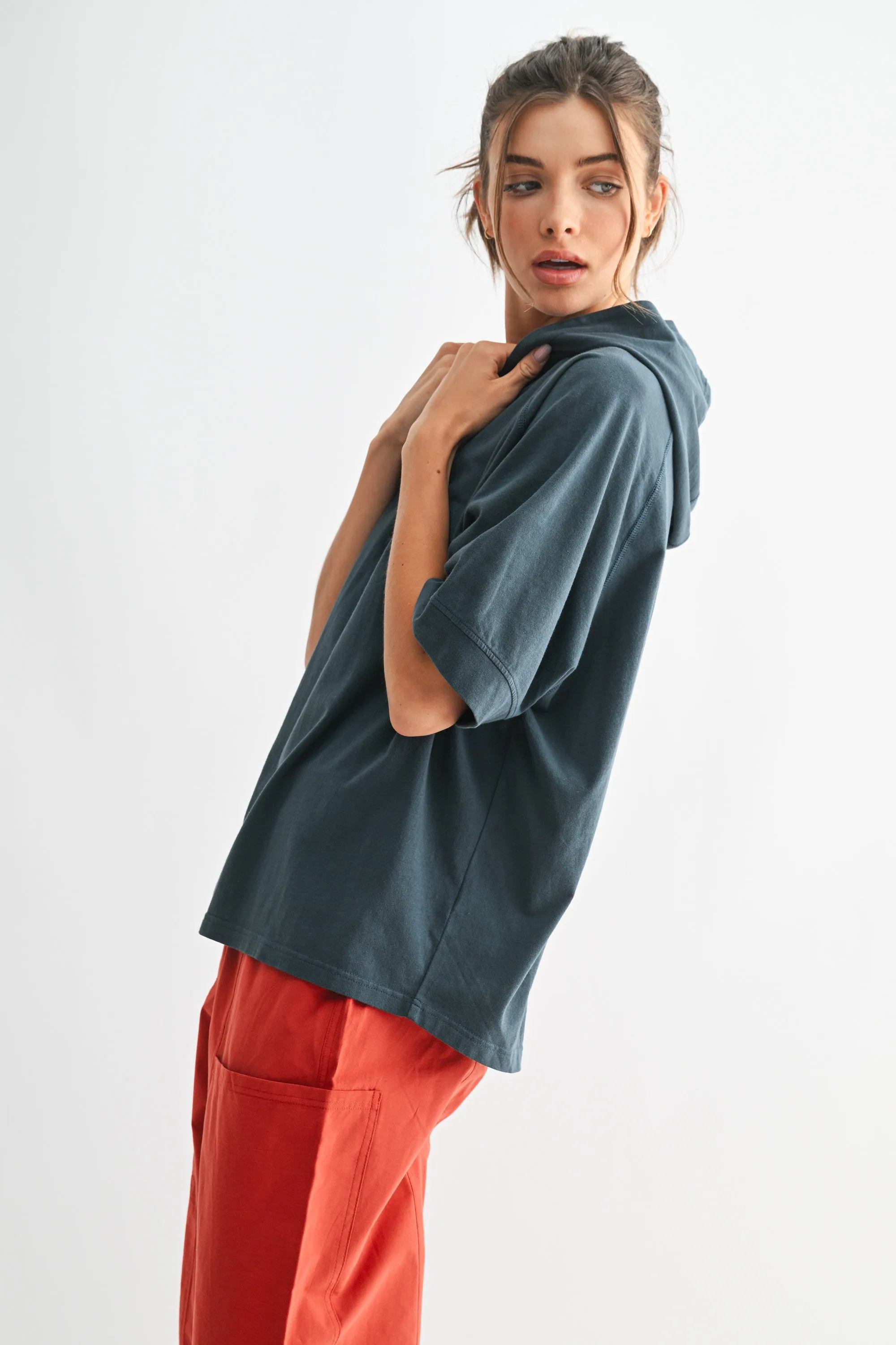 Navy Hooded Short Sleeve Top sold by Pinkblush product image thumbnail 2